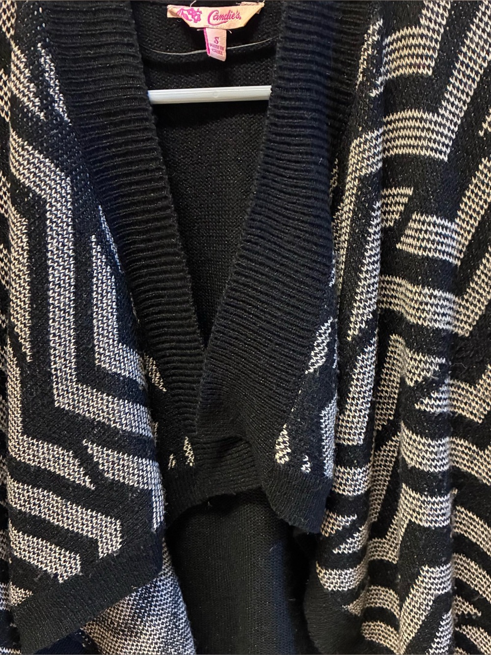 Candie's Black & White Geometric Open Cardigan Sweater Y2K